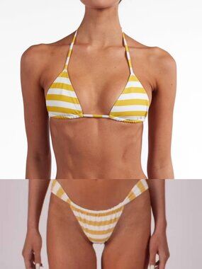 SAME Los Angeles Bikini Set Striped Yellow White Tie Side Triangle Sz S NWT